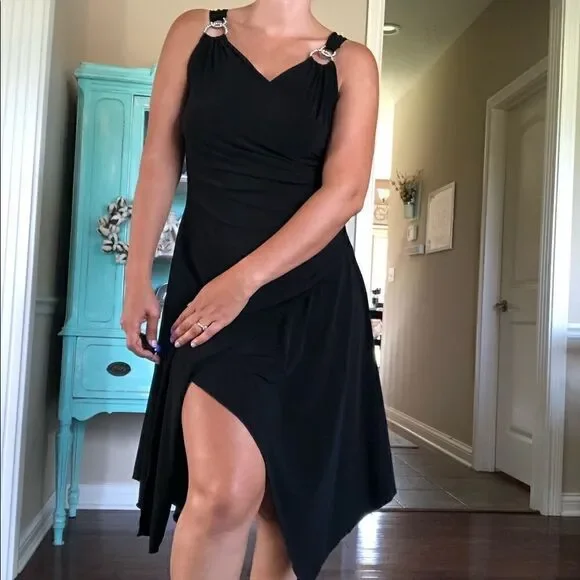 Vintage 90s Black Asymmetrical Dress Cocktail 1990 - Picture 6 of 10